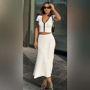 White & Black Trim Cardigan Set